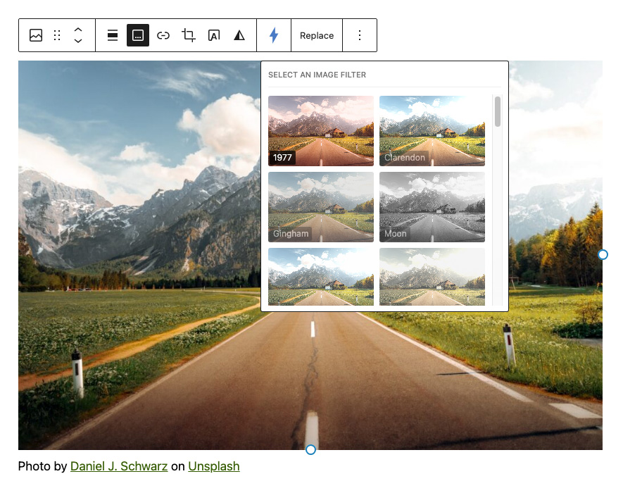 Image filters selection process in core image block.