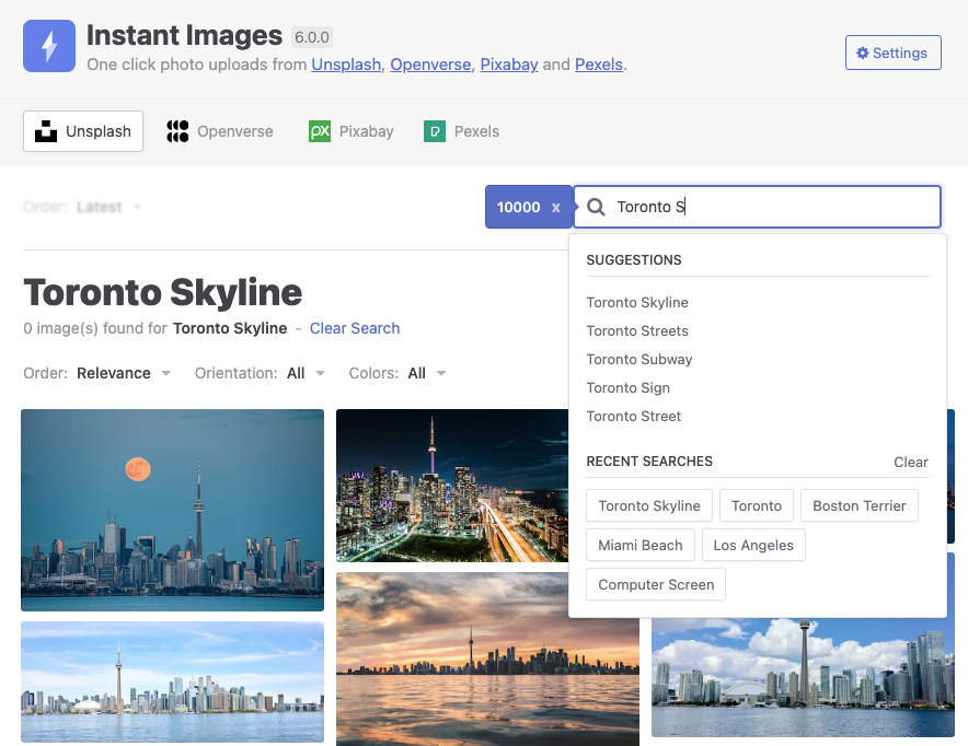 View recent searches and enable predictive search with Extended for Instant Images