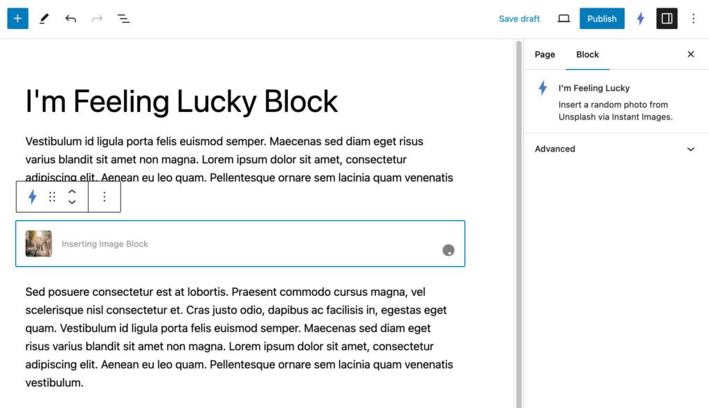 I'm Feeling Lucky Block Editor Screen