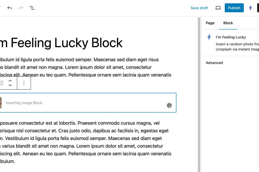 I'm Feeling Lucky Block Editor Screen